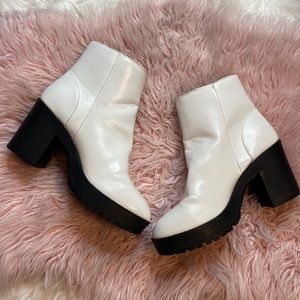French Connection Jasmine White Lug Sole Platform Heels Booties Ankle Bo…